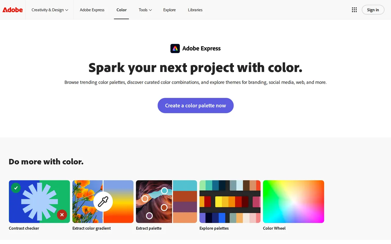 Adobe Color home page screenshot