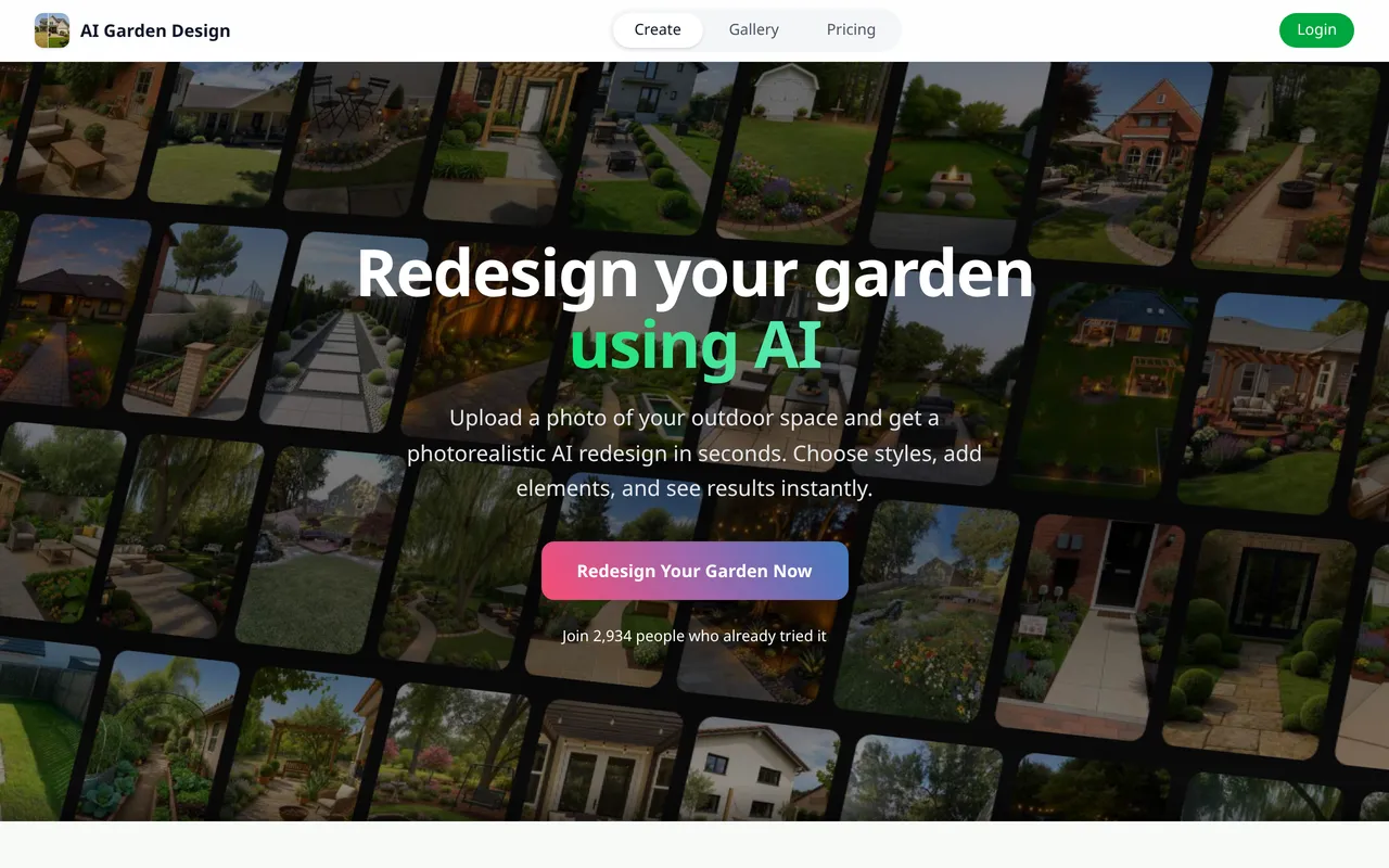 AI Garden Design home page screenshot