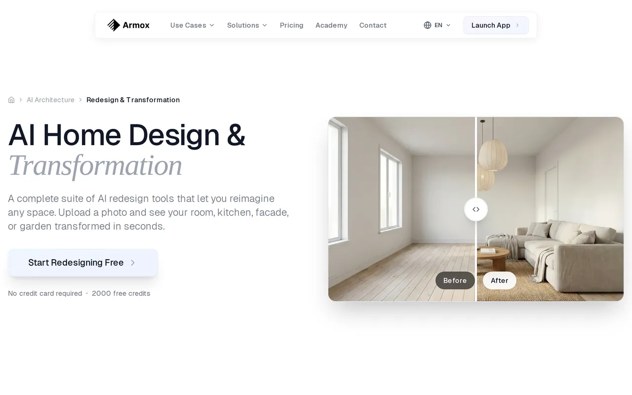 Armox AI home page screenshot
