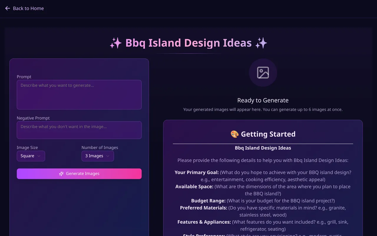 BBQ Island Design Ideas home page screenshot