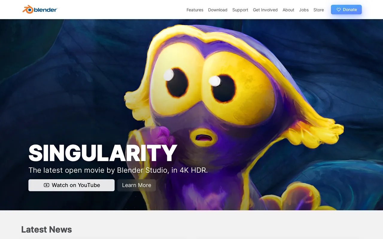 Blender home page screenshot