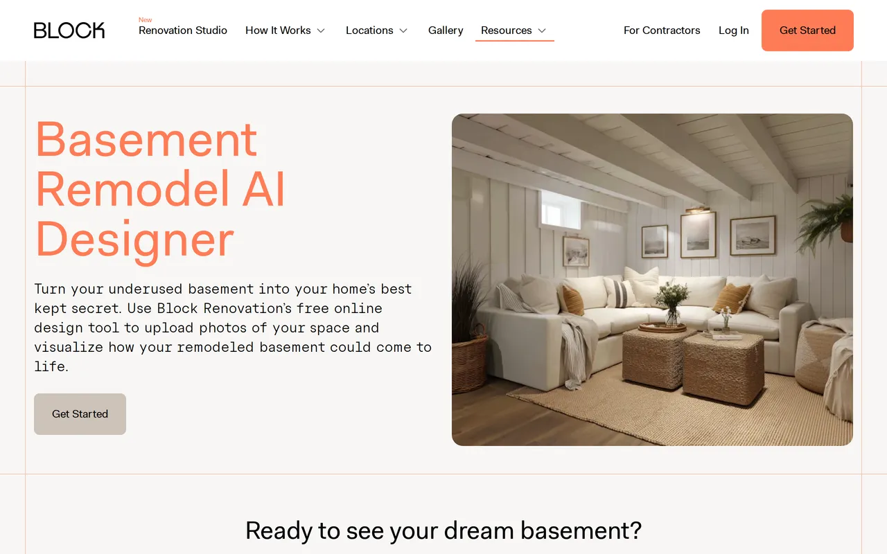 Block Renovation Basement Designer home page screenshot