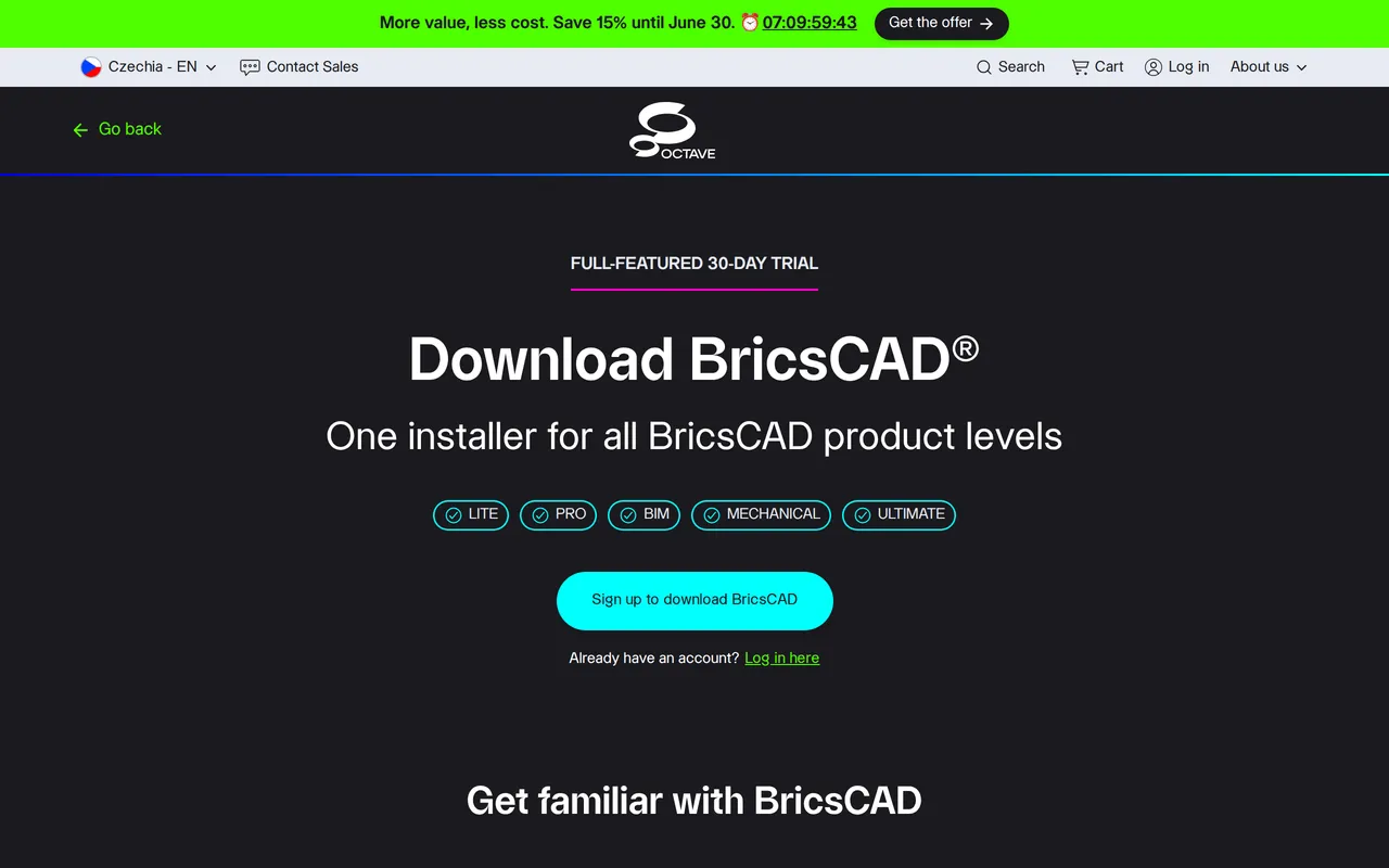 BricsCAD home page screenshot