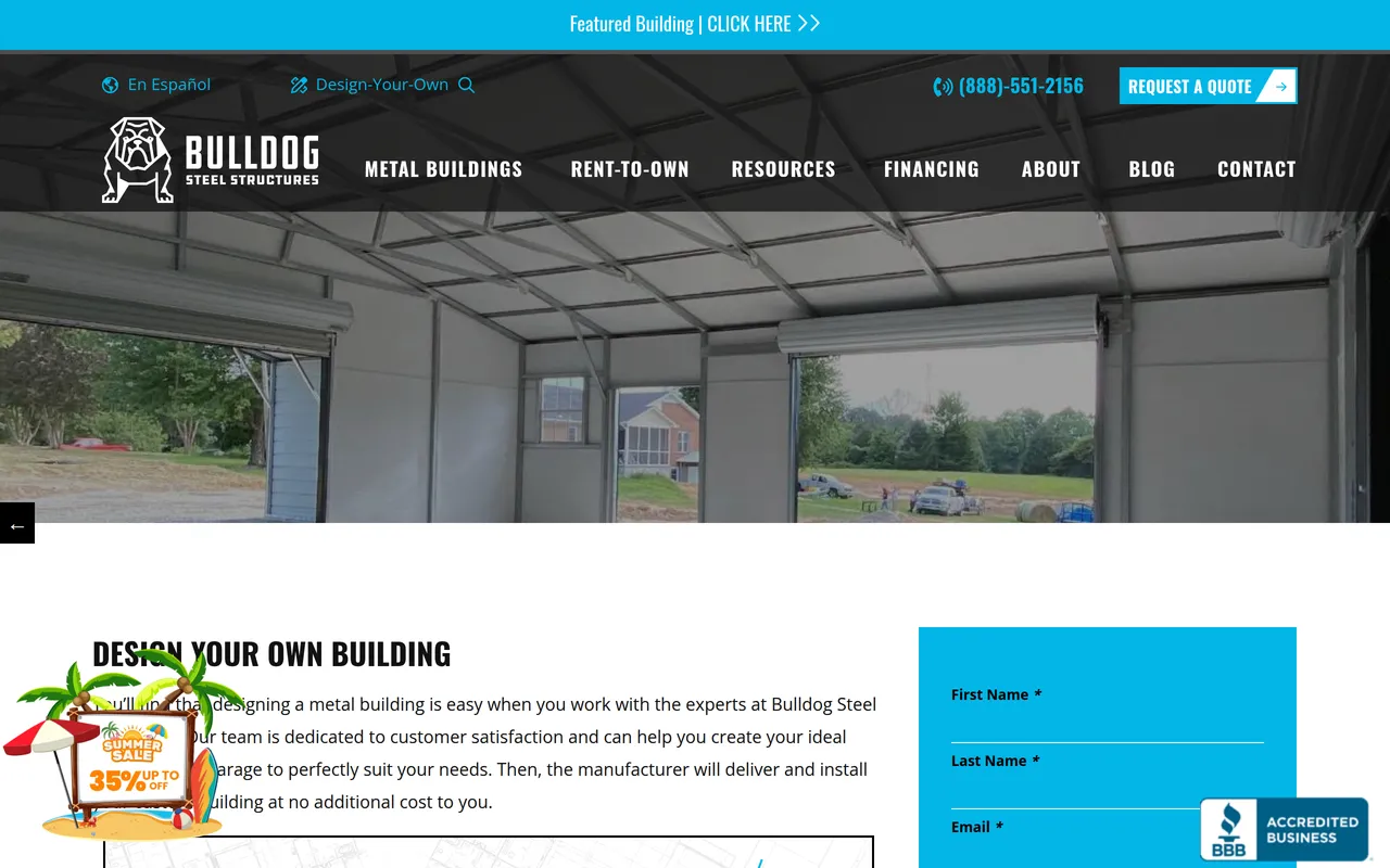 Bulldog Steel Structures Designer home page screenshot