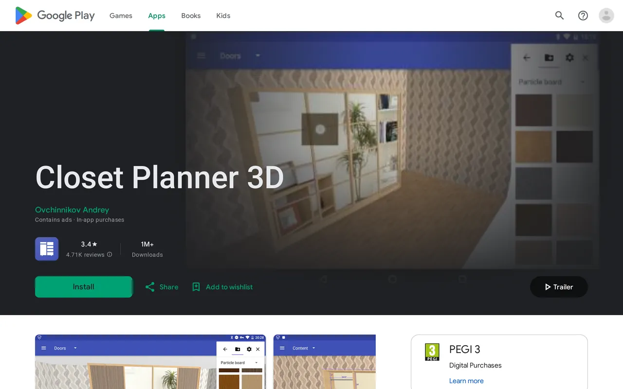 Closet Planner 3D home page screenshot