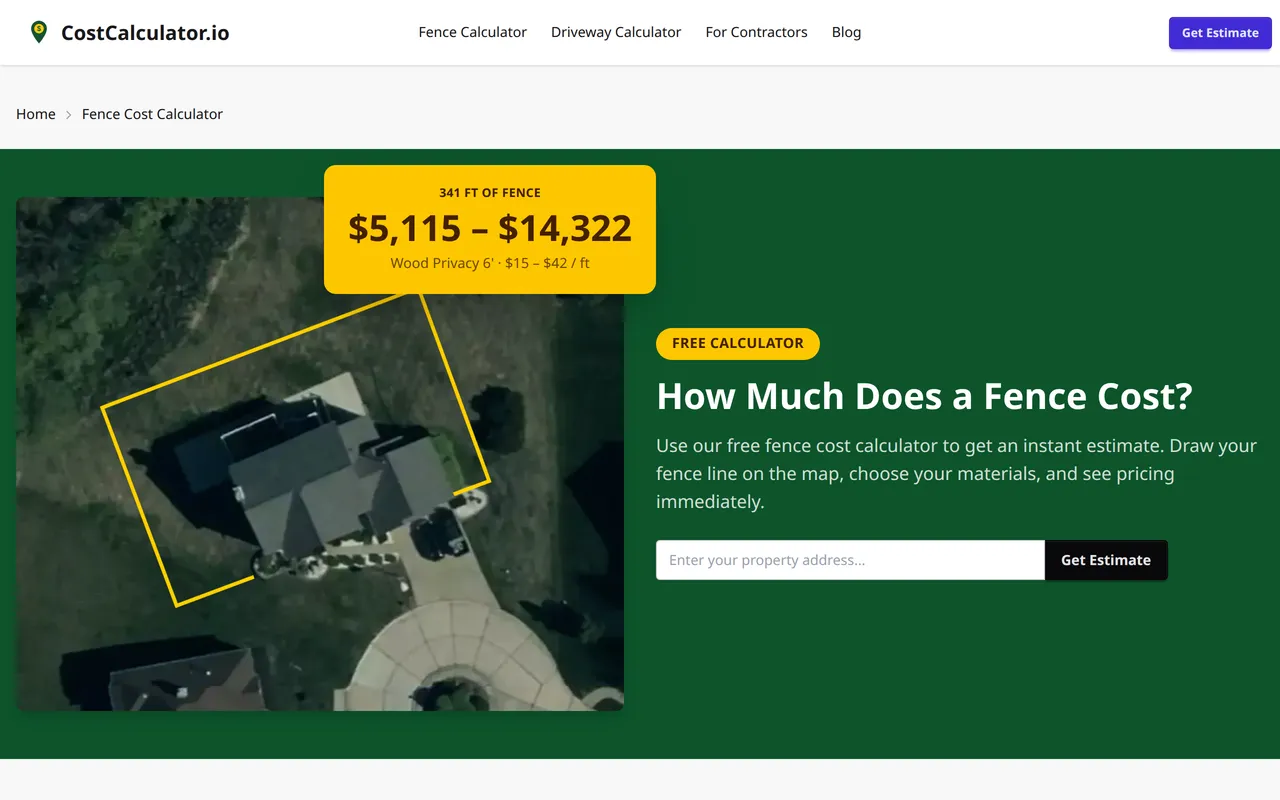 CostCalculator.io Fence home page screenshot