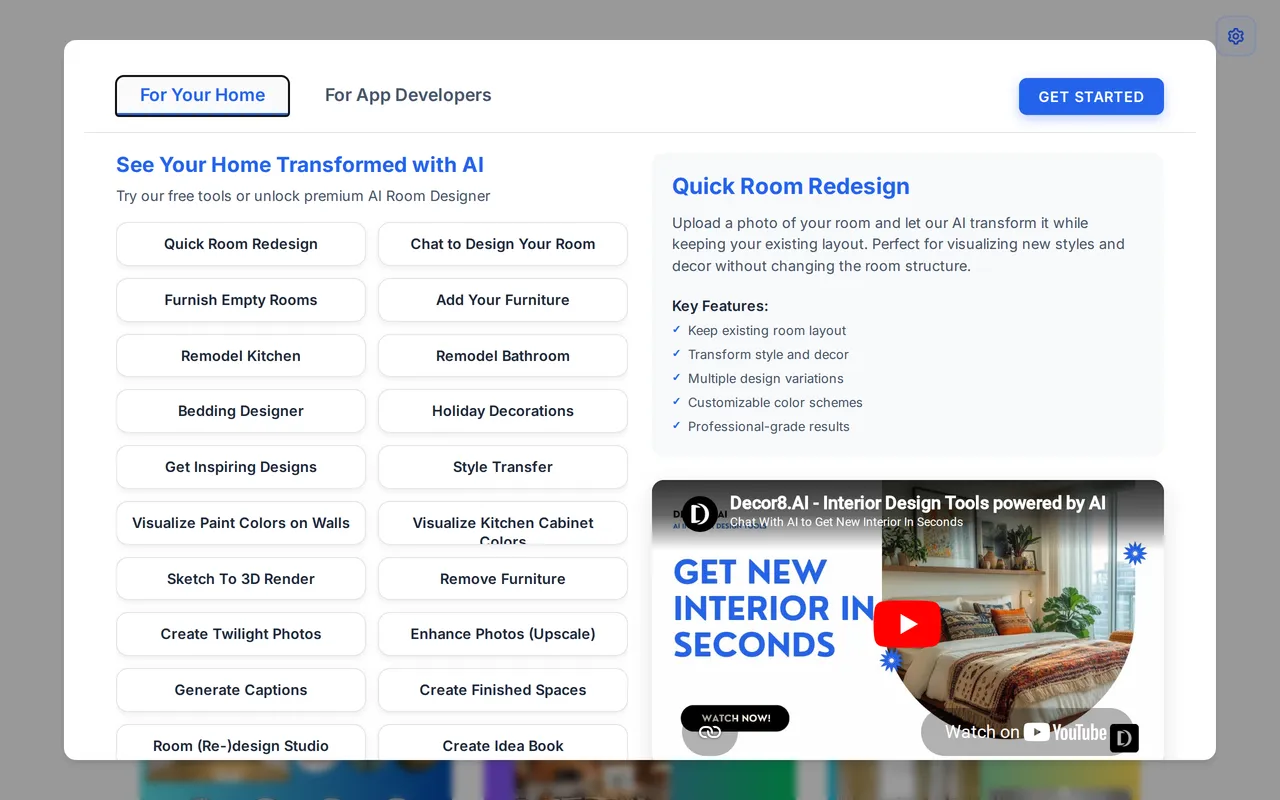 Decor8 AI home page screenshot