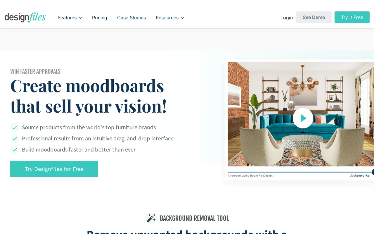 DesignFiles Moodboard Editor home page screenshot