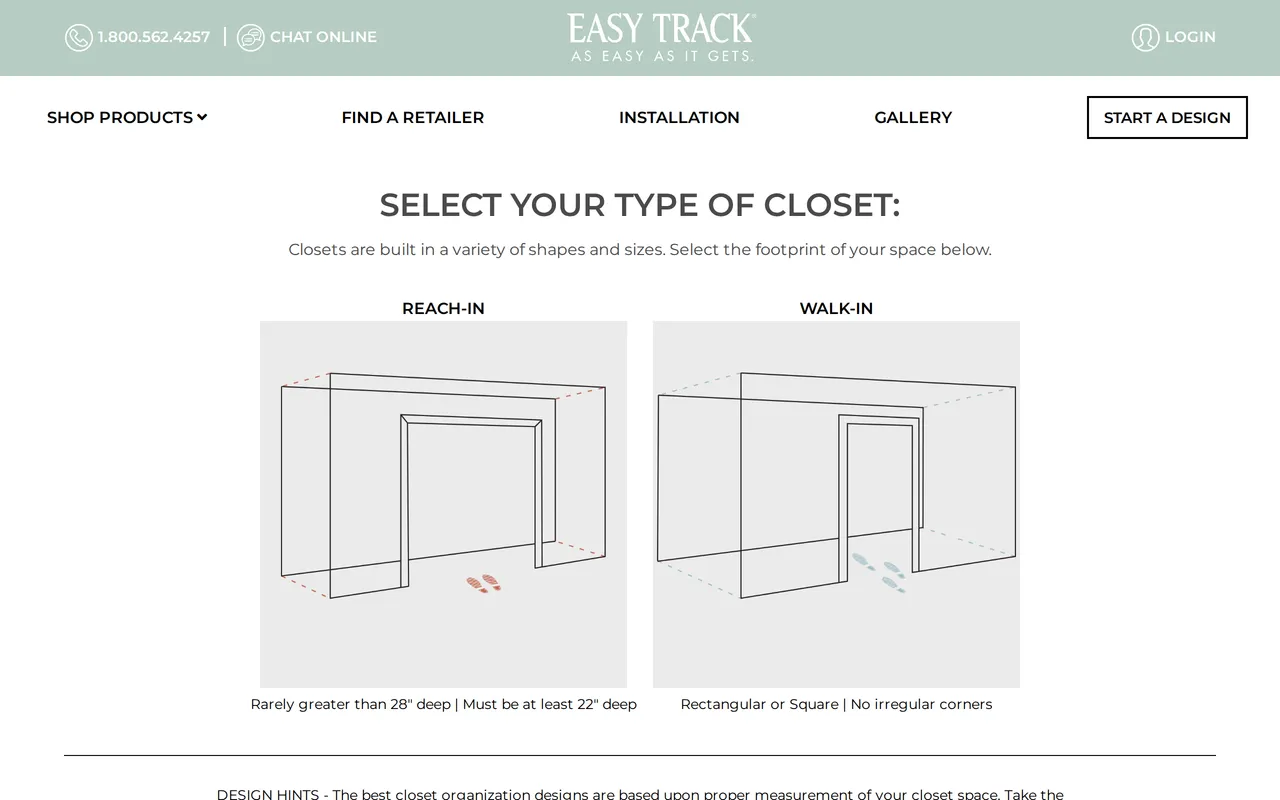 Easy Track Online Design Tool home page screenshot