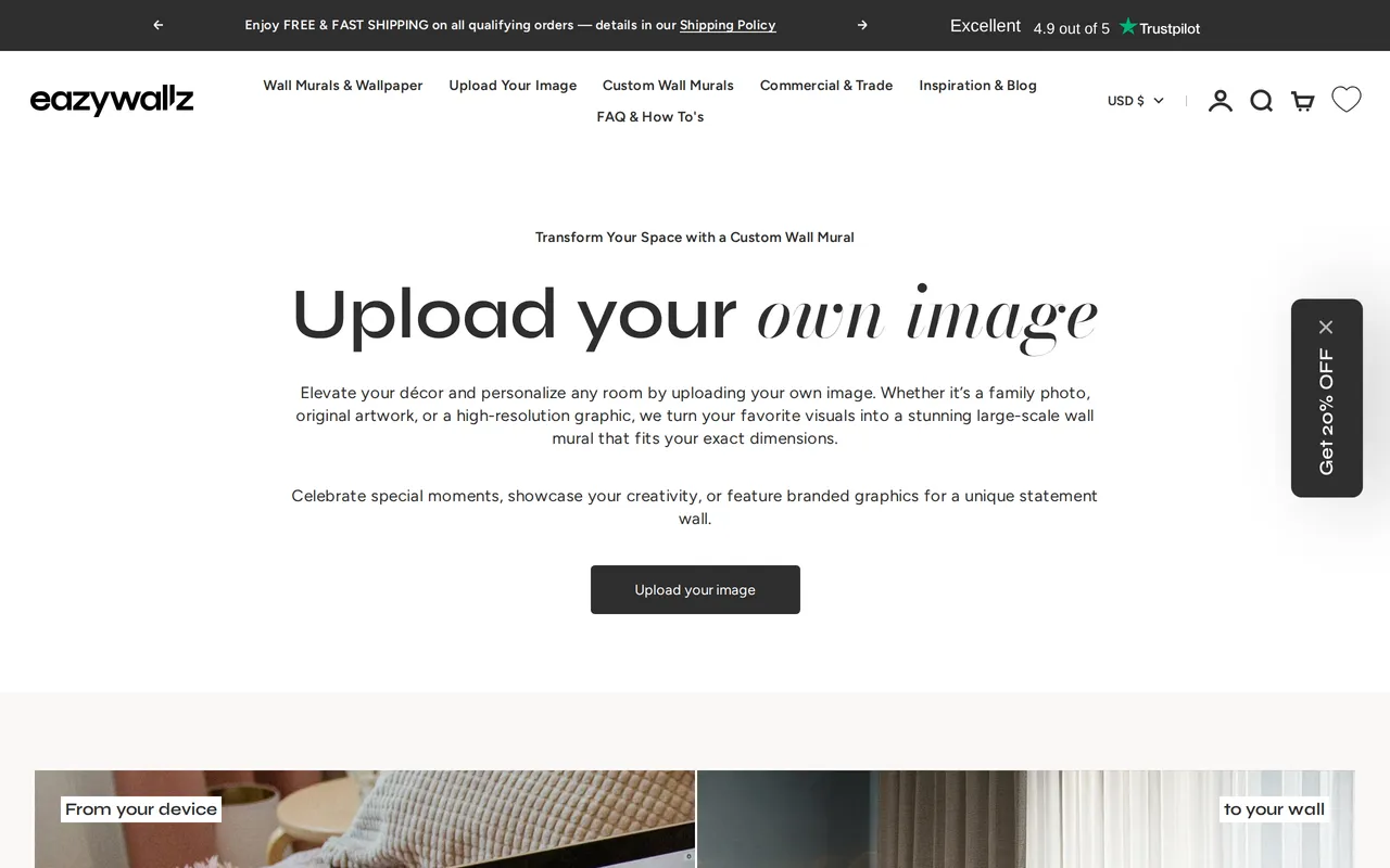 Eazywallz Custom Mural Tool home page screenshot