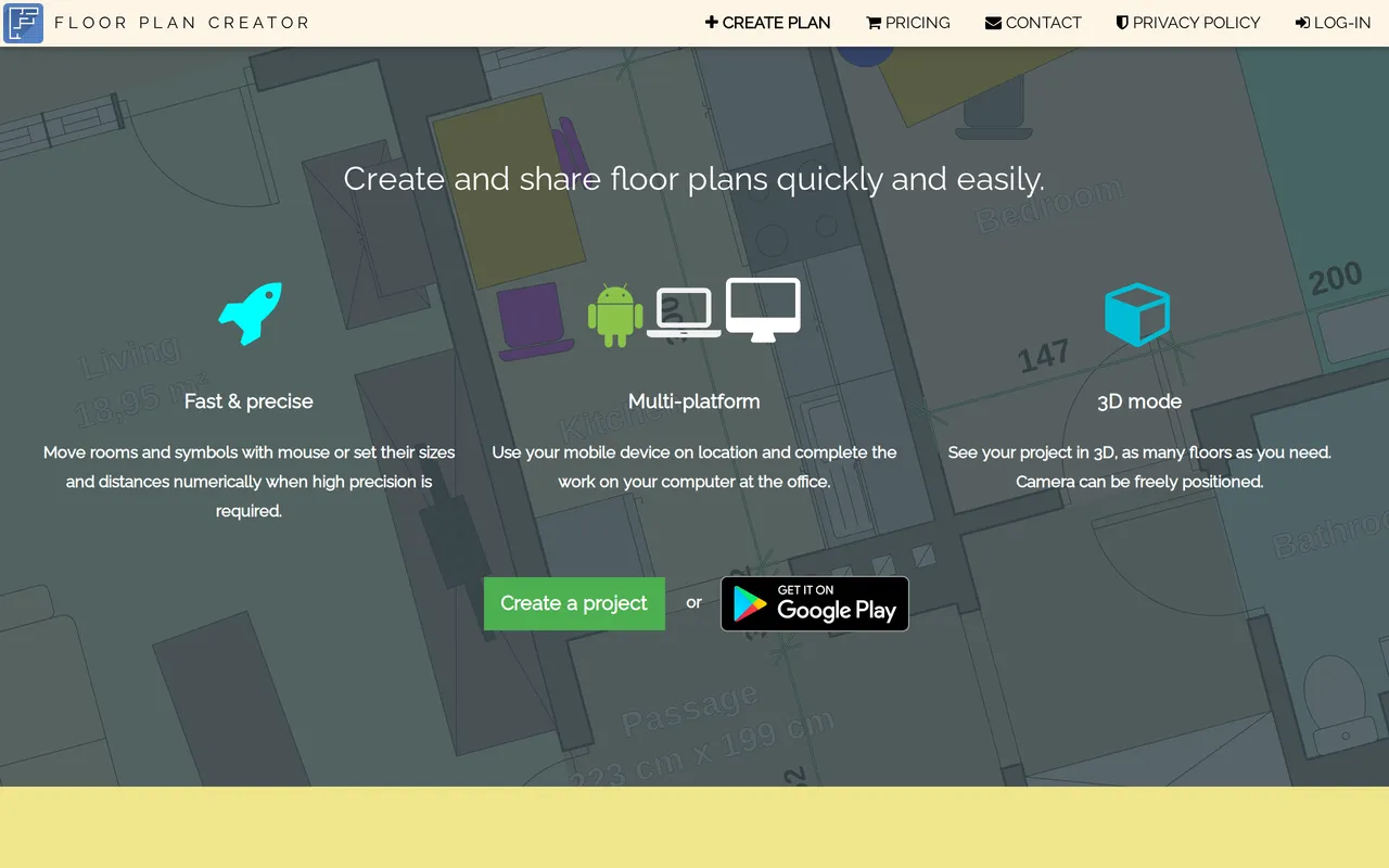 Floor Plan Creator home page screenshot