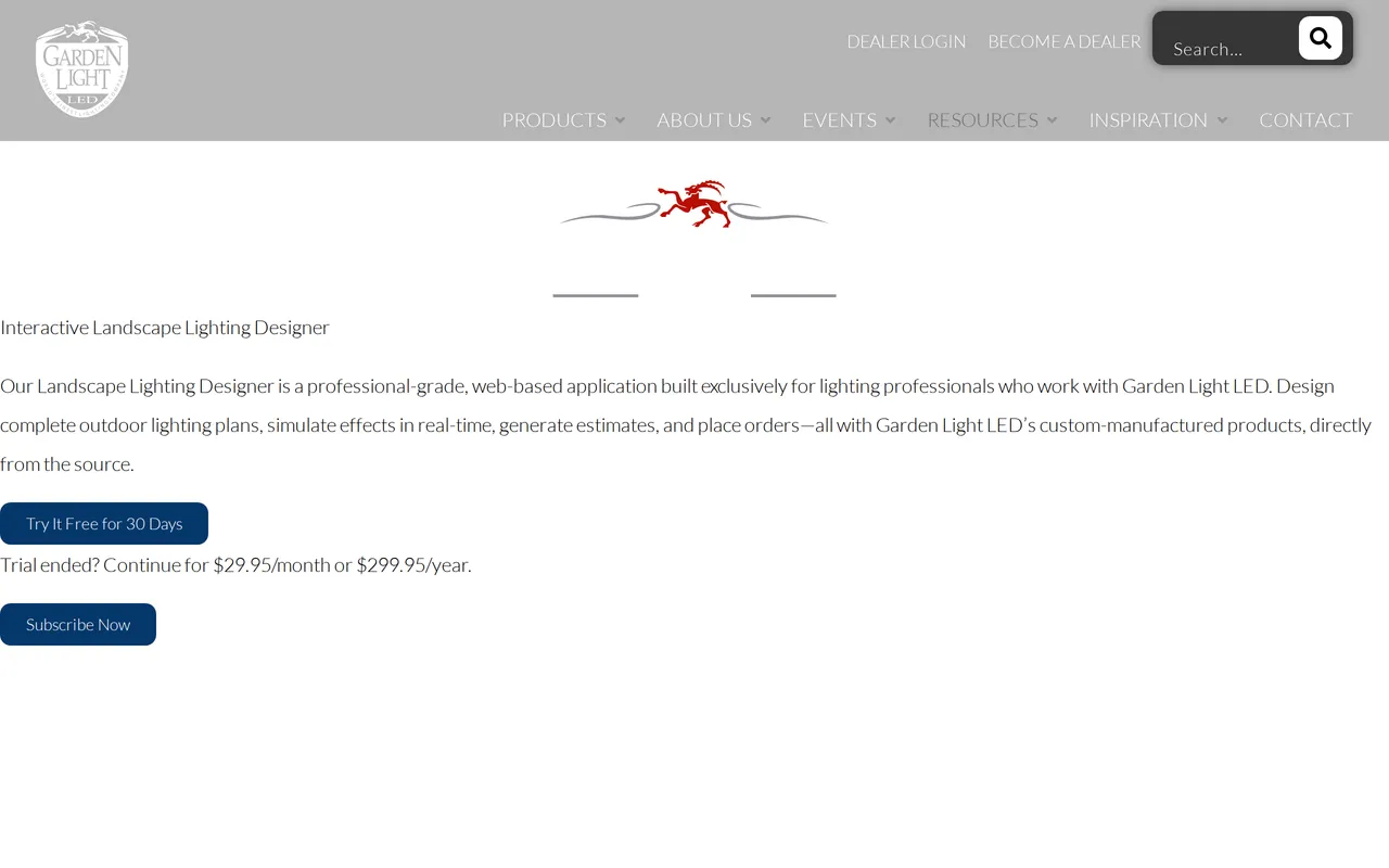 Garden Light LED Lighting Designer home page screenshot