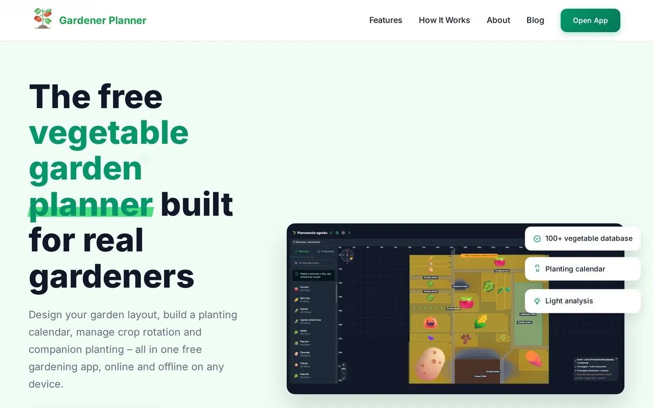 Gardener Planner home page screenshot