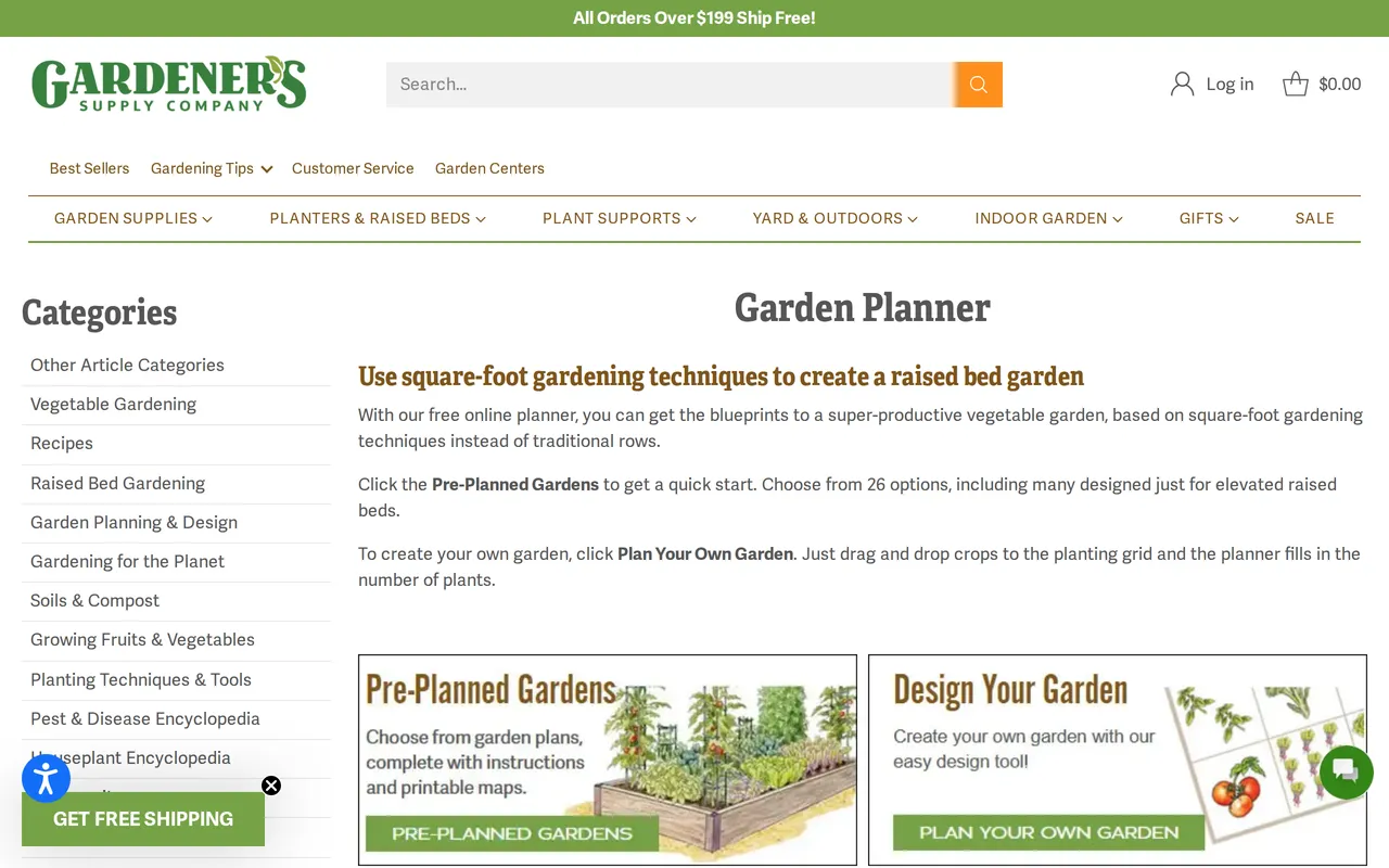Gardener's Supply Garden Planner home page screenshot