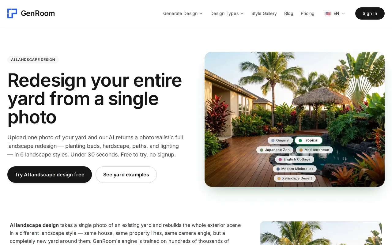 GenRoom Landscape Design home page screenshot