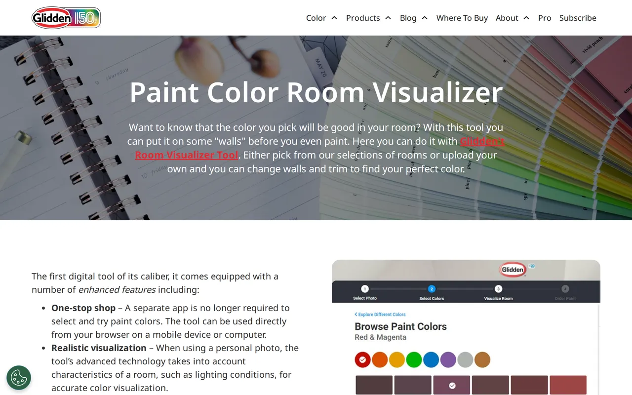 Glidden Paint Color Visualizer home page screenshot
