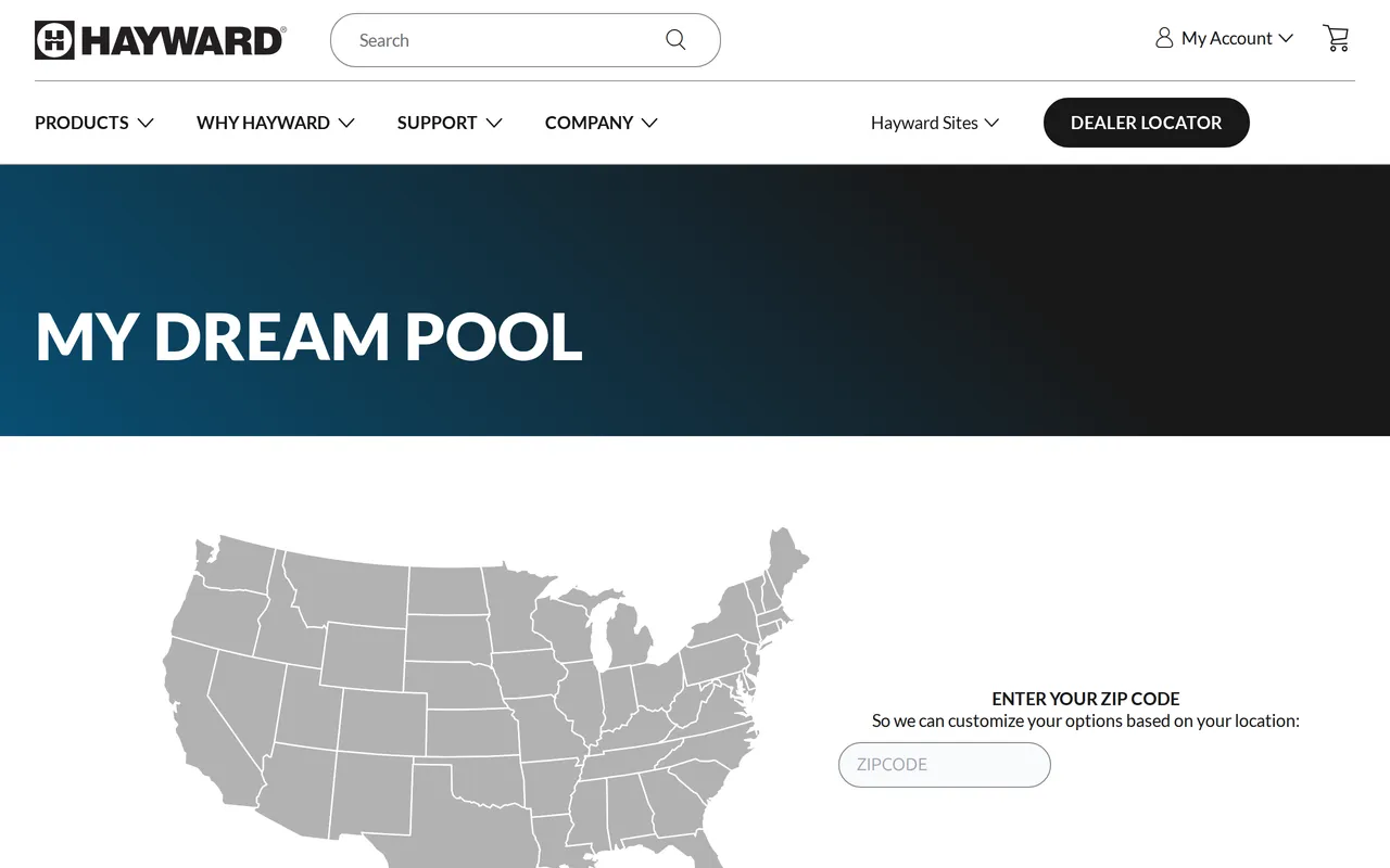 Hayward My Dream Pool home page screenshot