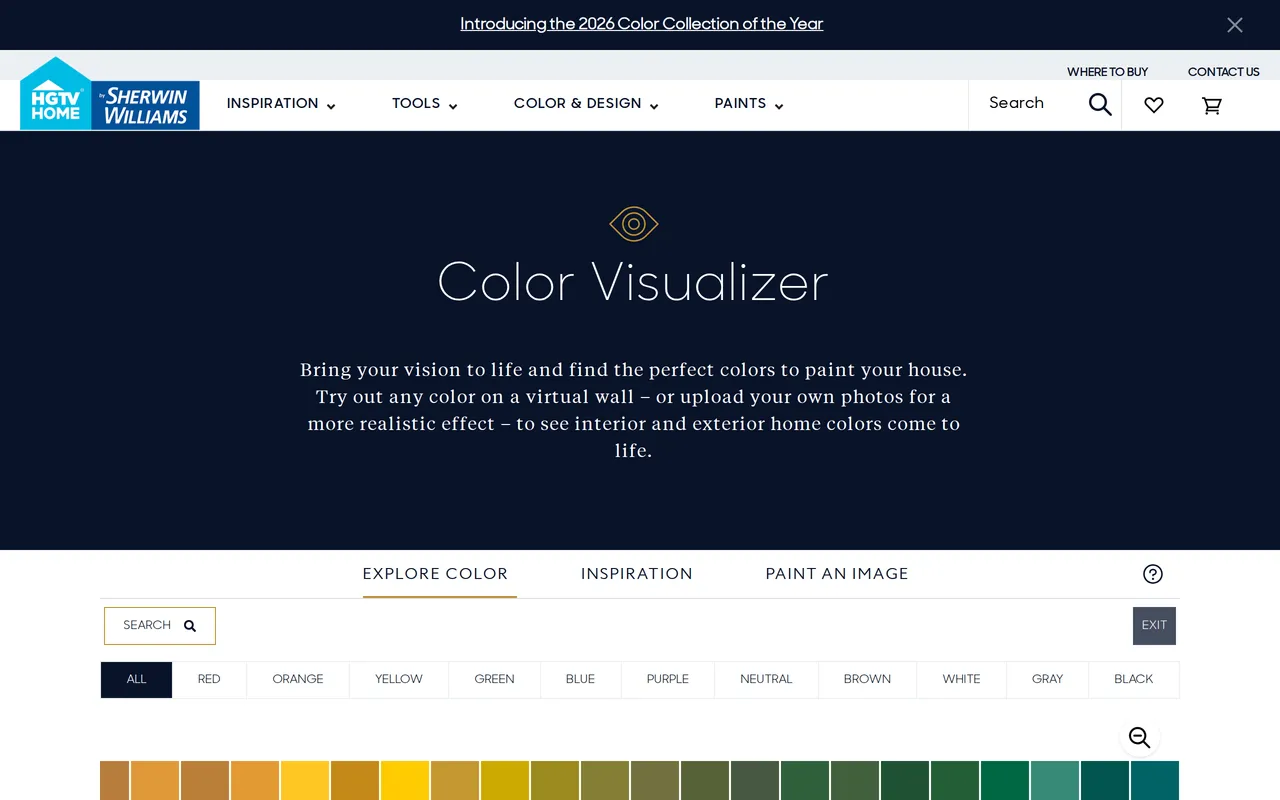 HGTV Home by Sherwin-Williams Color Visualizer home page screenshot