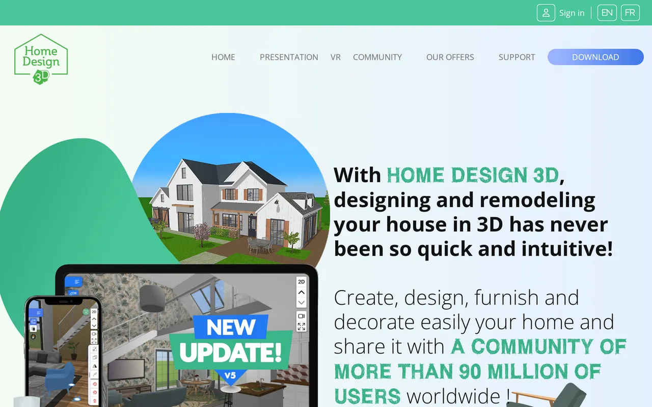 Home Design 3D home page screenshot