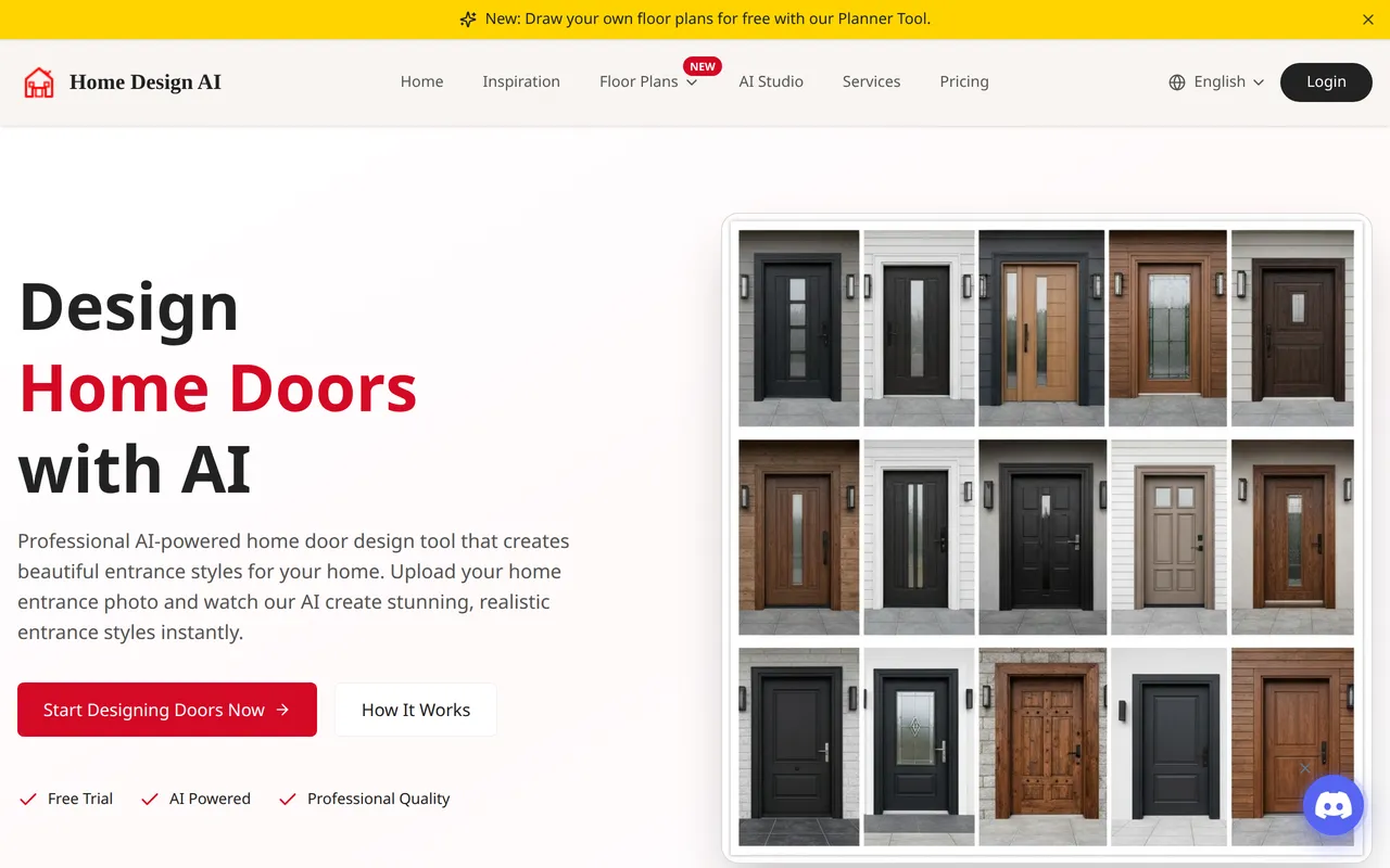 Home Design AI Door Design home page screenshot