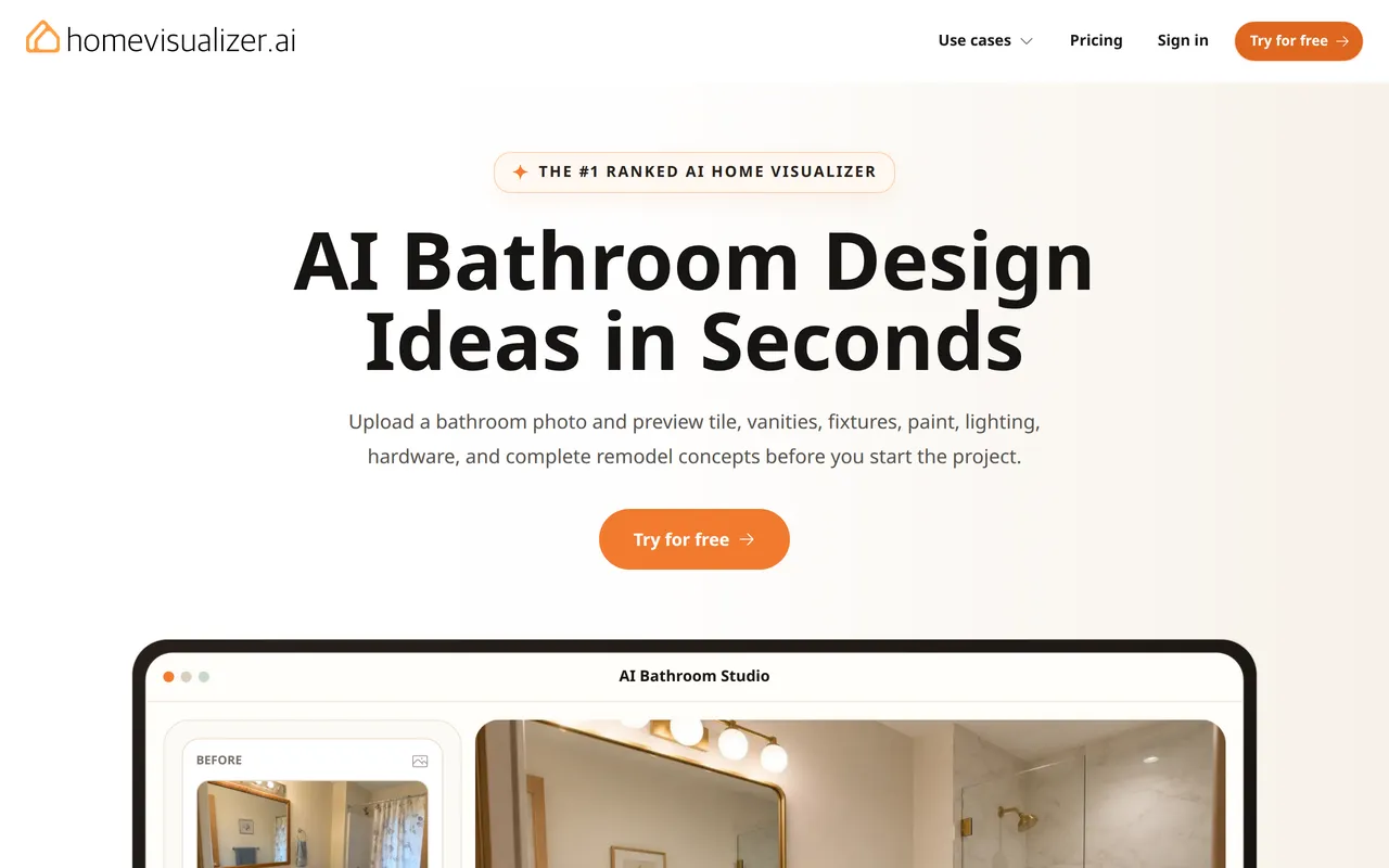 Home Visualizer AI Bathroom home page screenshot