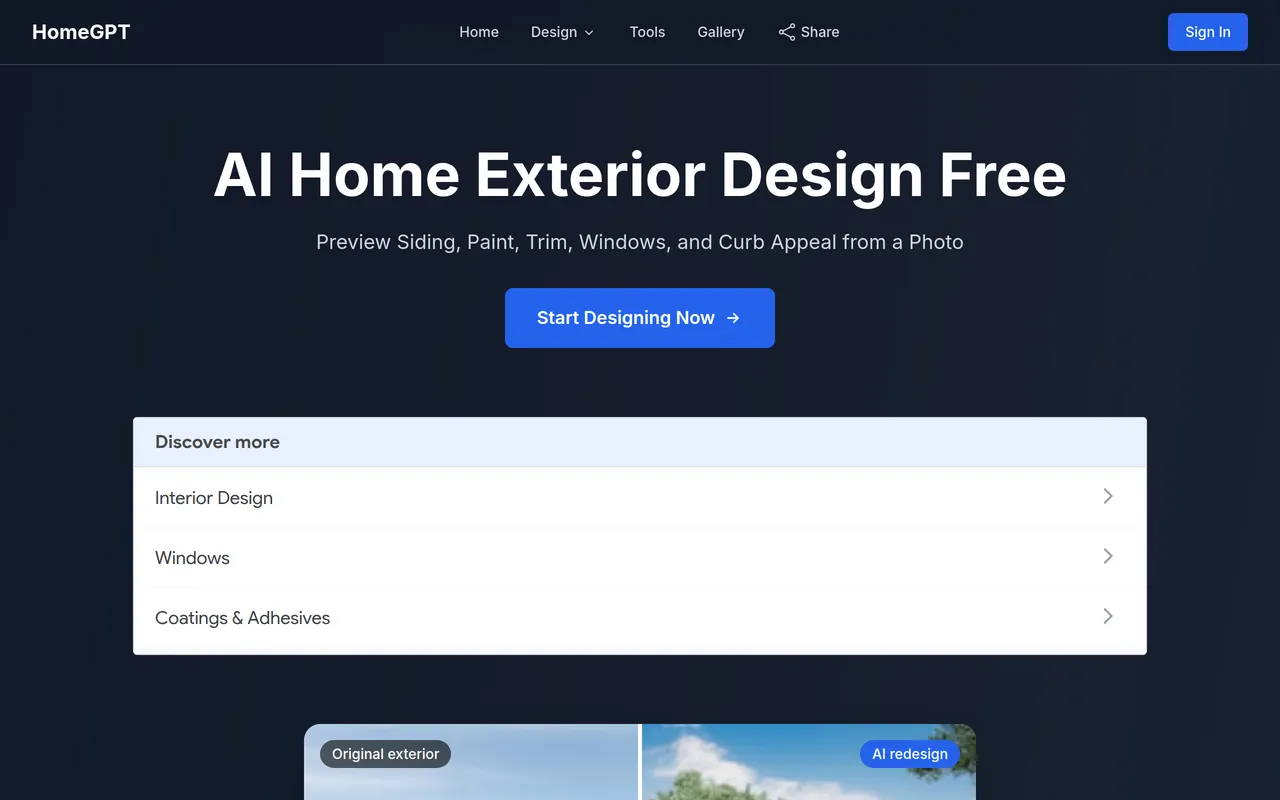 HomeGPT home page screenshot