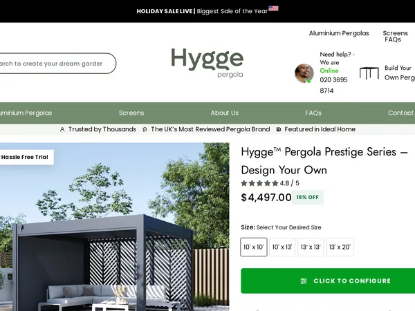 Hygge Pergola Configurator screenshot