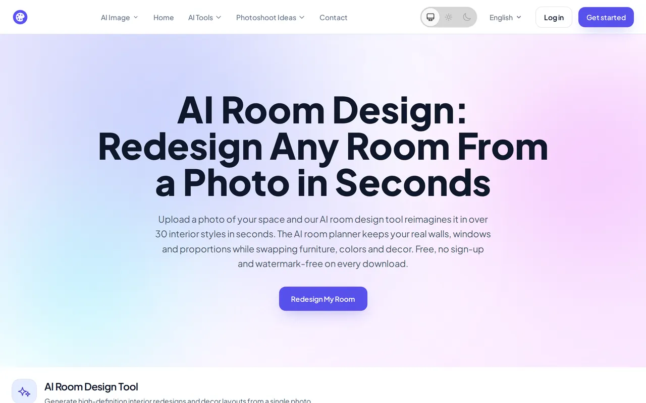 iLikeIMG AI Room Design home page screenshot