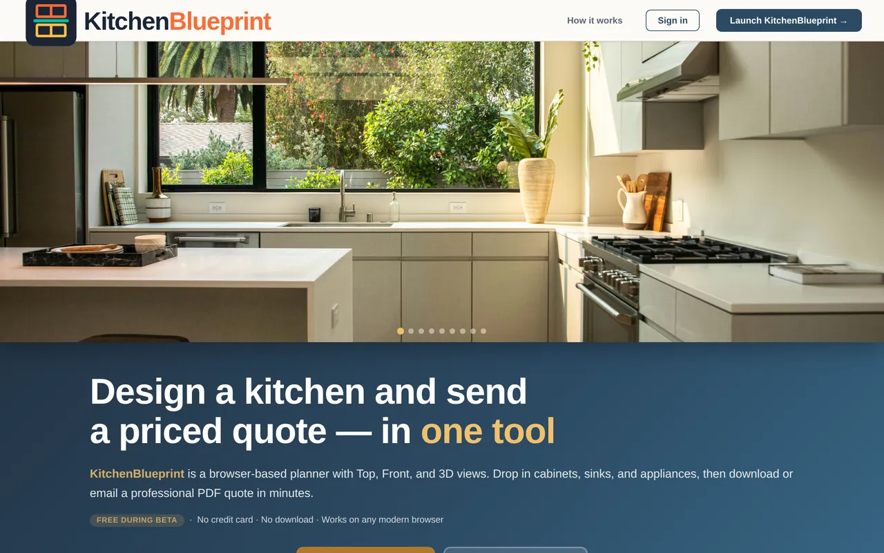 KitchenBlueprint home page screenshot