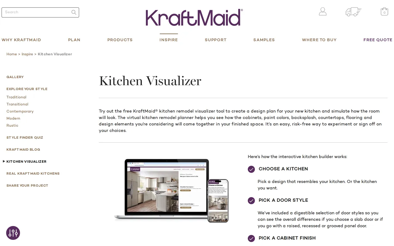 KraftMaid Kitchen Visualizer home page screenshot