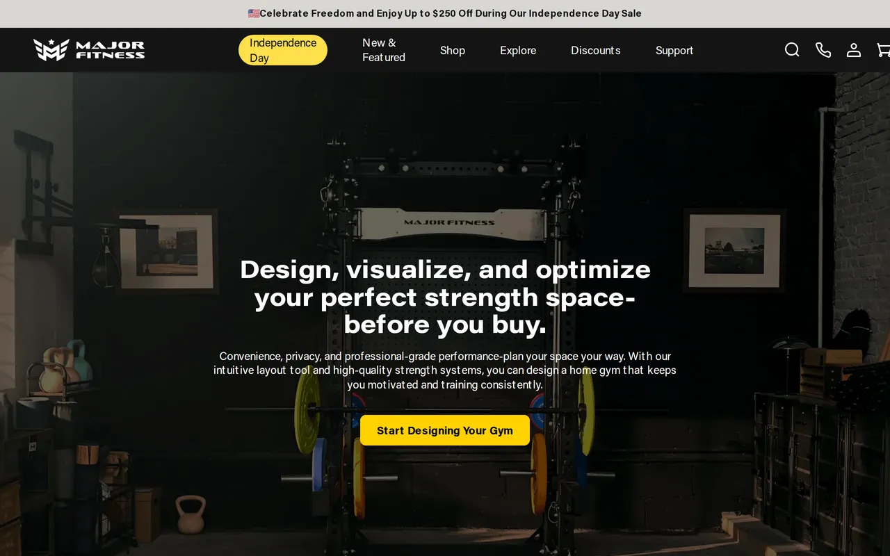 Major Fitness Home Gym Planner home page screenshot