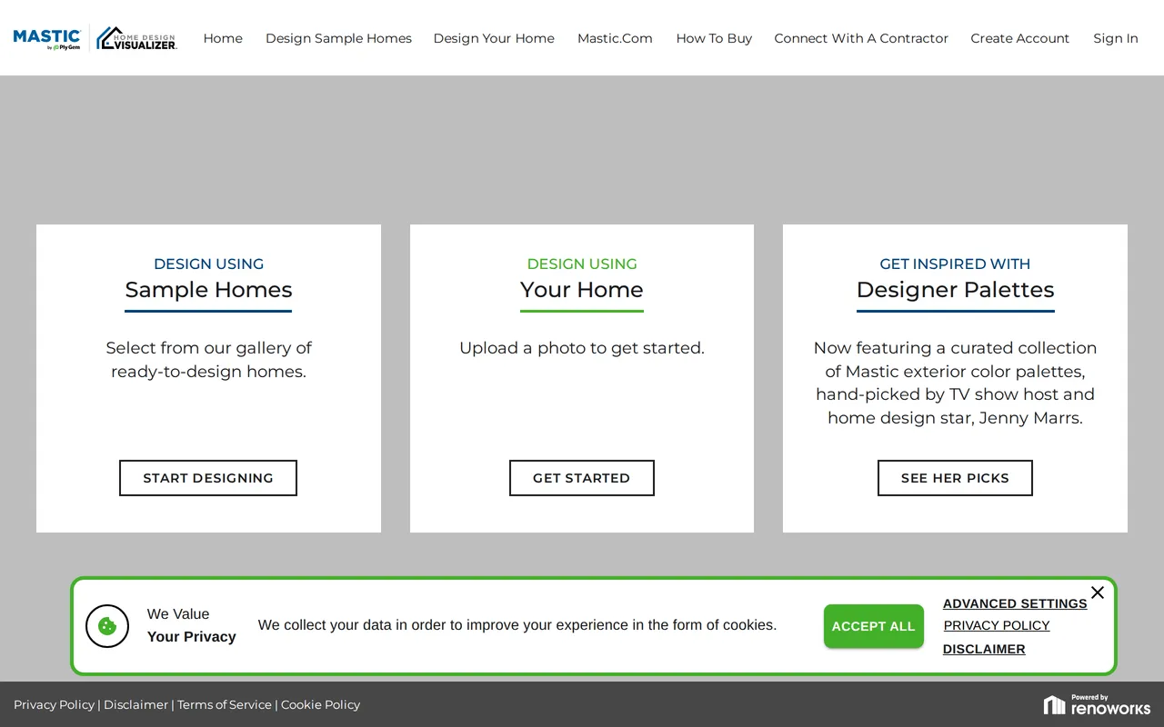 Mastic Home Design Visualizer home page screenshot