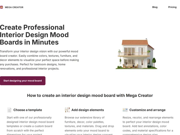 Mega Creator Interior Mood Board screenshot
