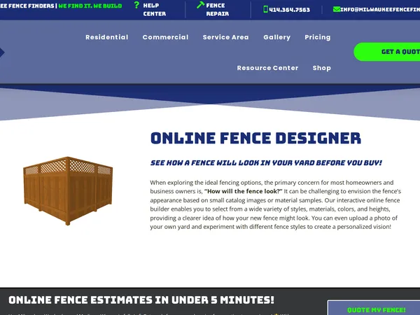 Milwaukee Fence Finders Online Designer screenshot