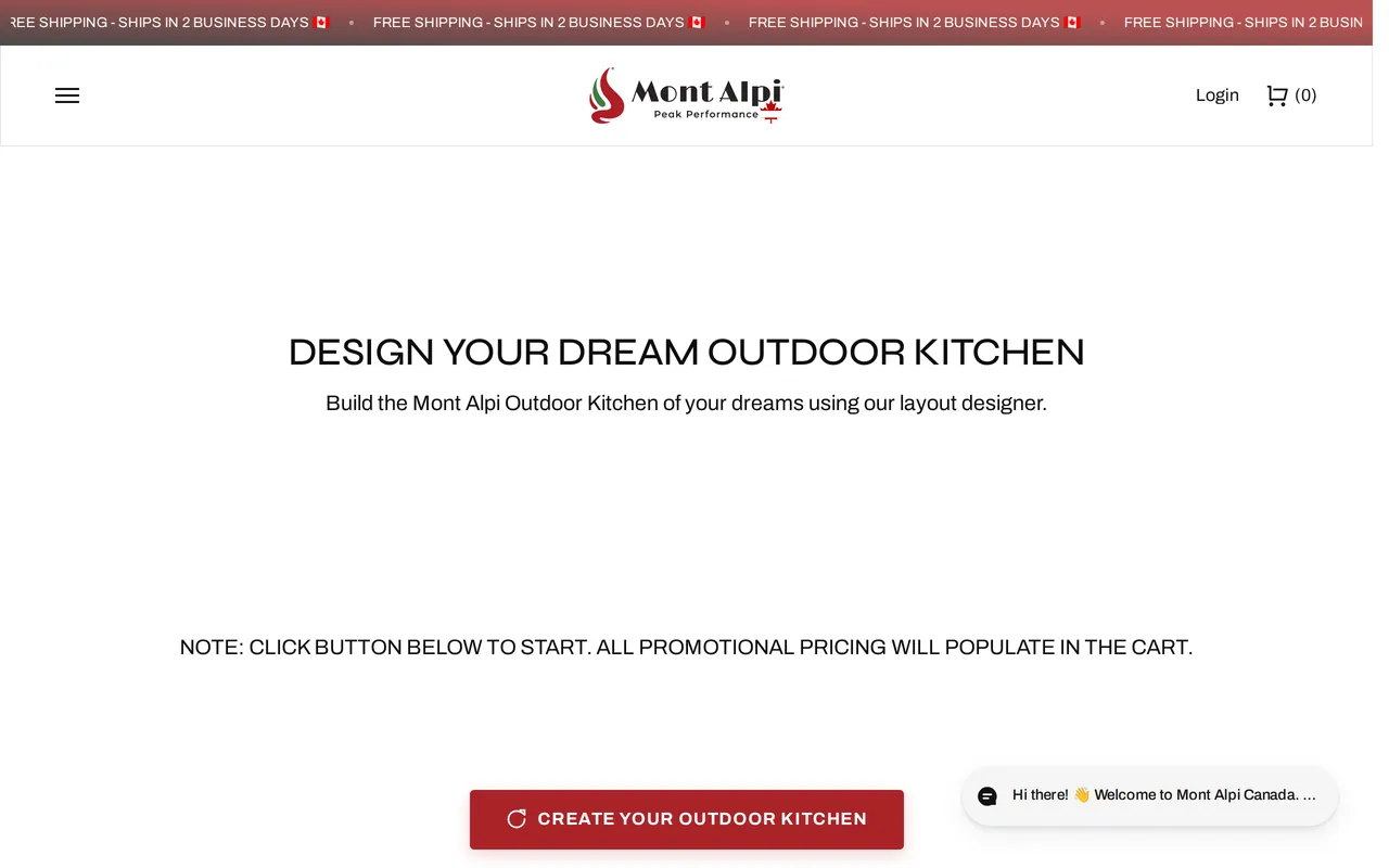 Mont Alpi Outdoor Kitchen Configurator home page screenshot