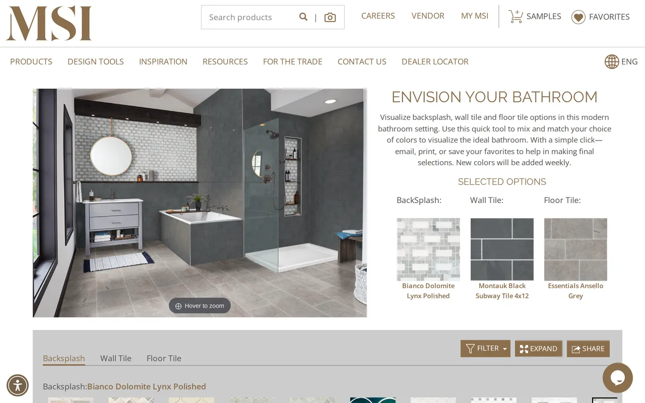 MSI Surfaces Bathroom Visualizer home page screenshot