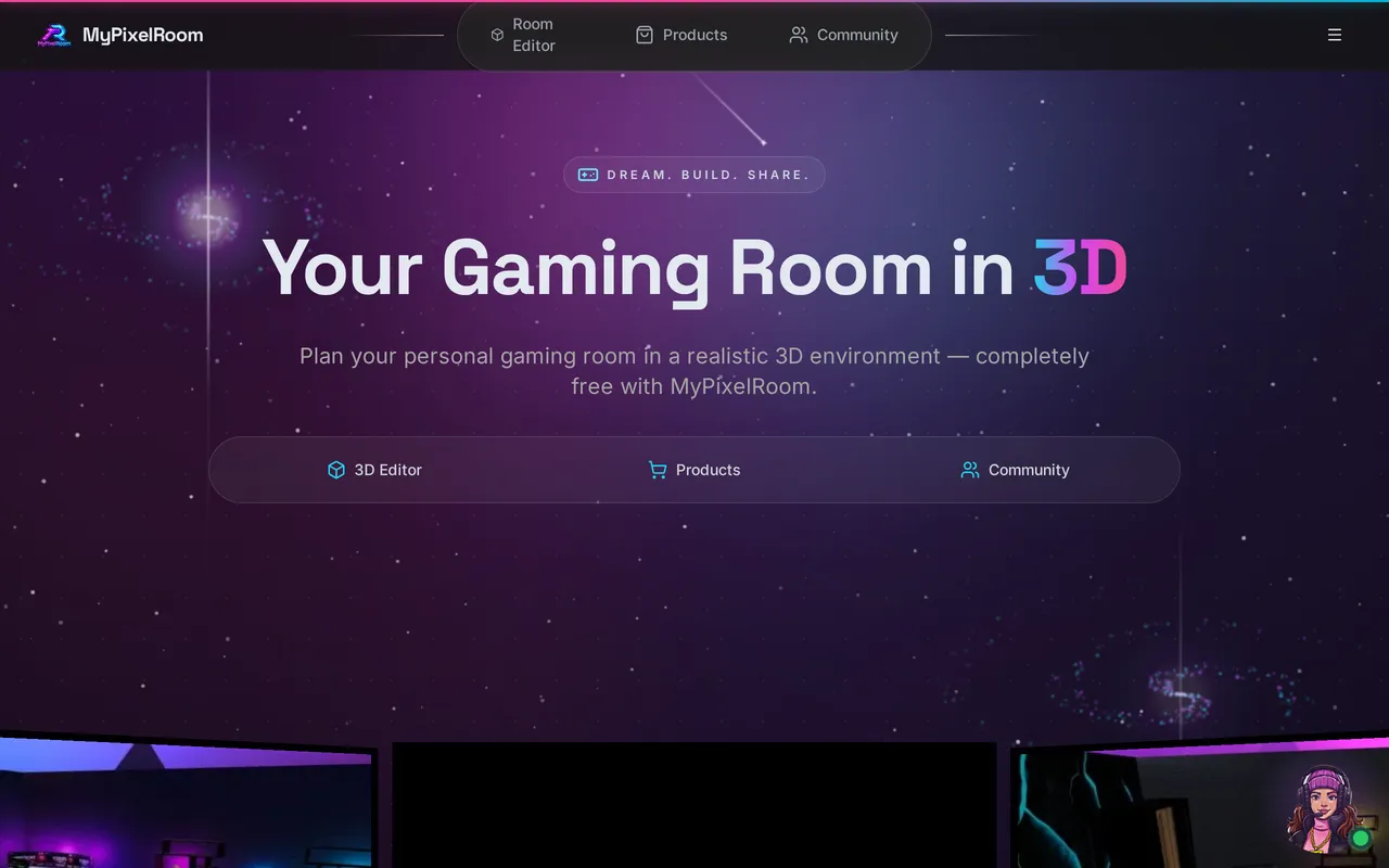 MyPixelRoom home page screenshot