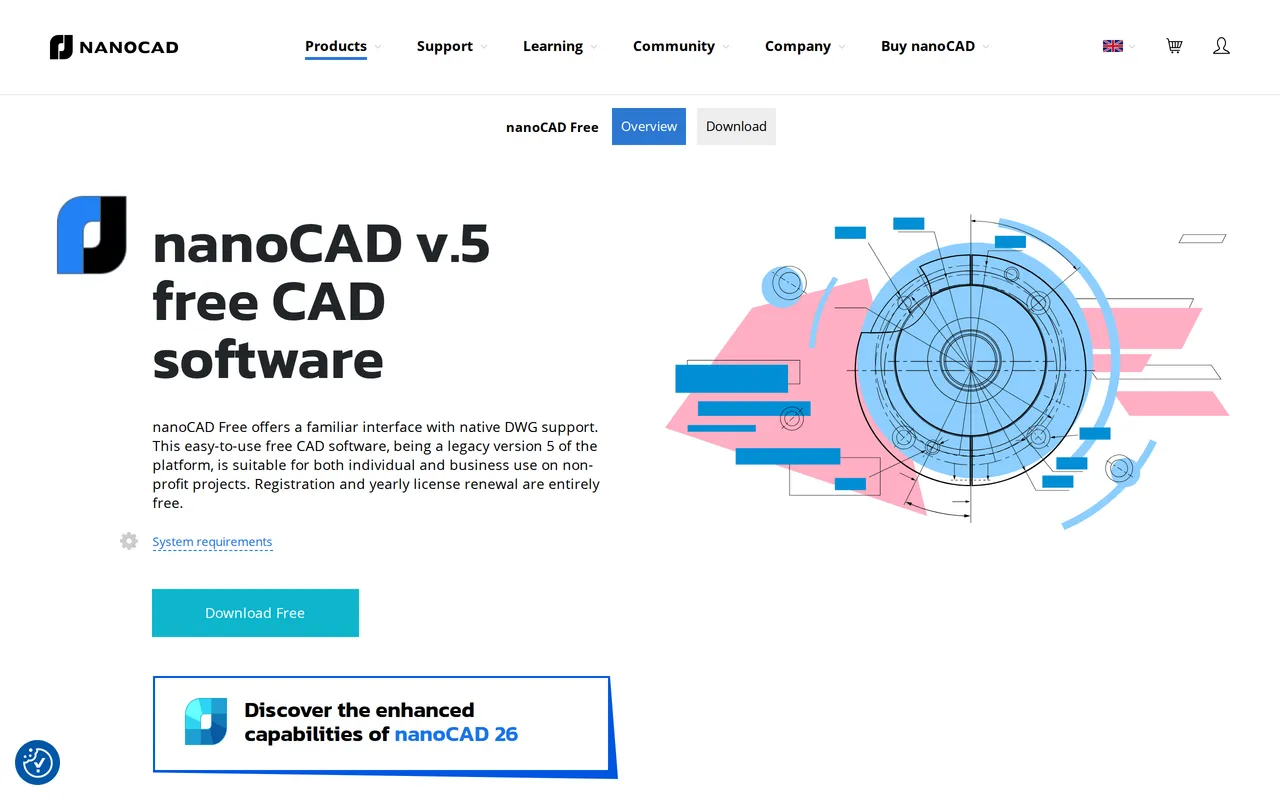 nanoCAD Free home page screenshot