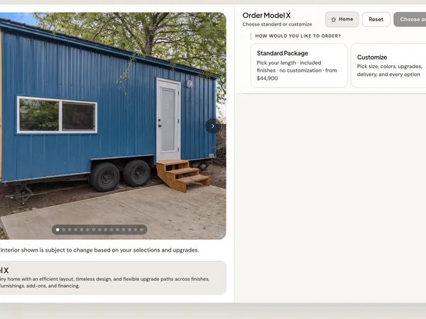 Pacifica Tiny Homes Model X Configurator screenshot