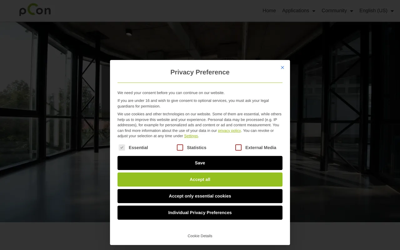 pCon.planner home page screenshot