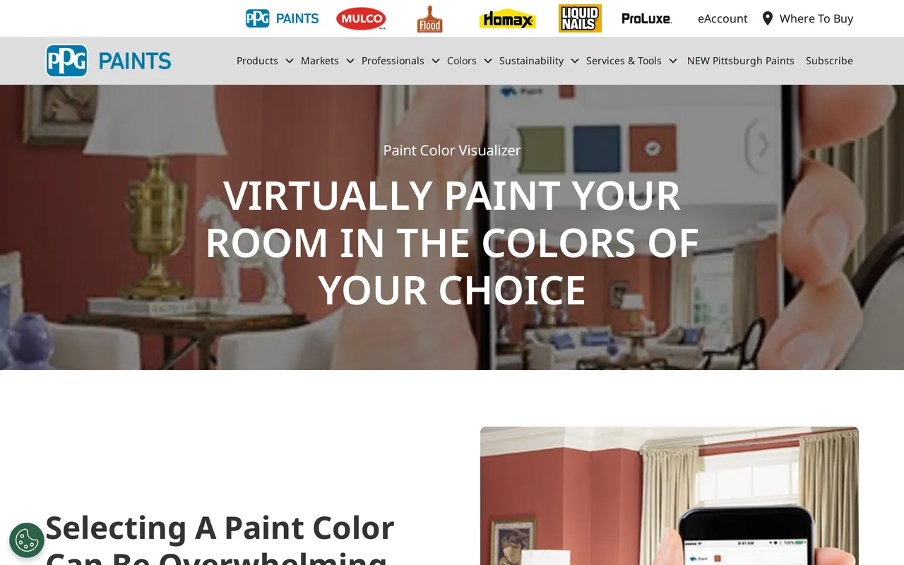 PPG Paint Color Visualizer home page screenshot