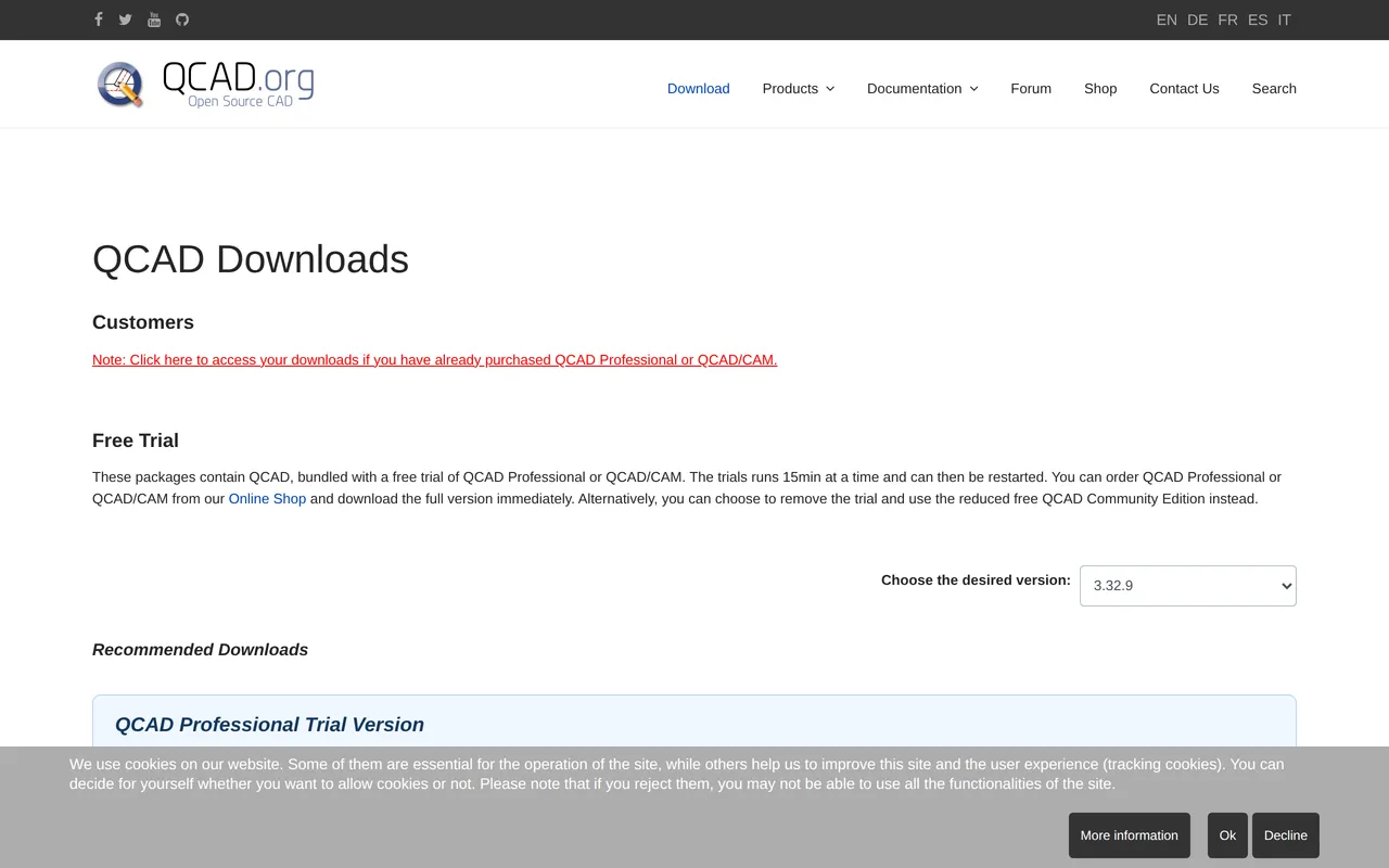 QCAD home page screenshot