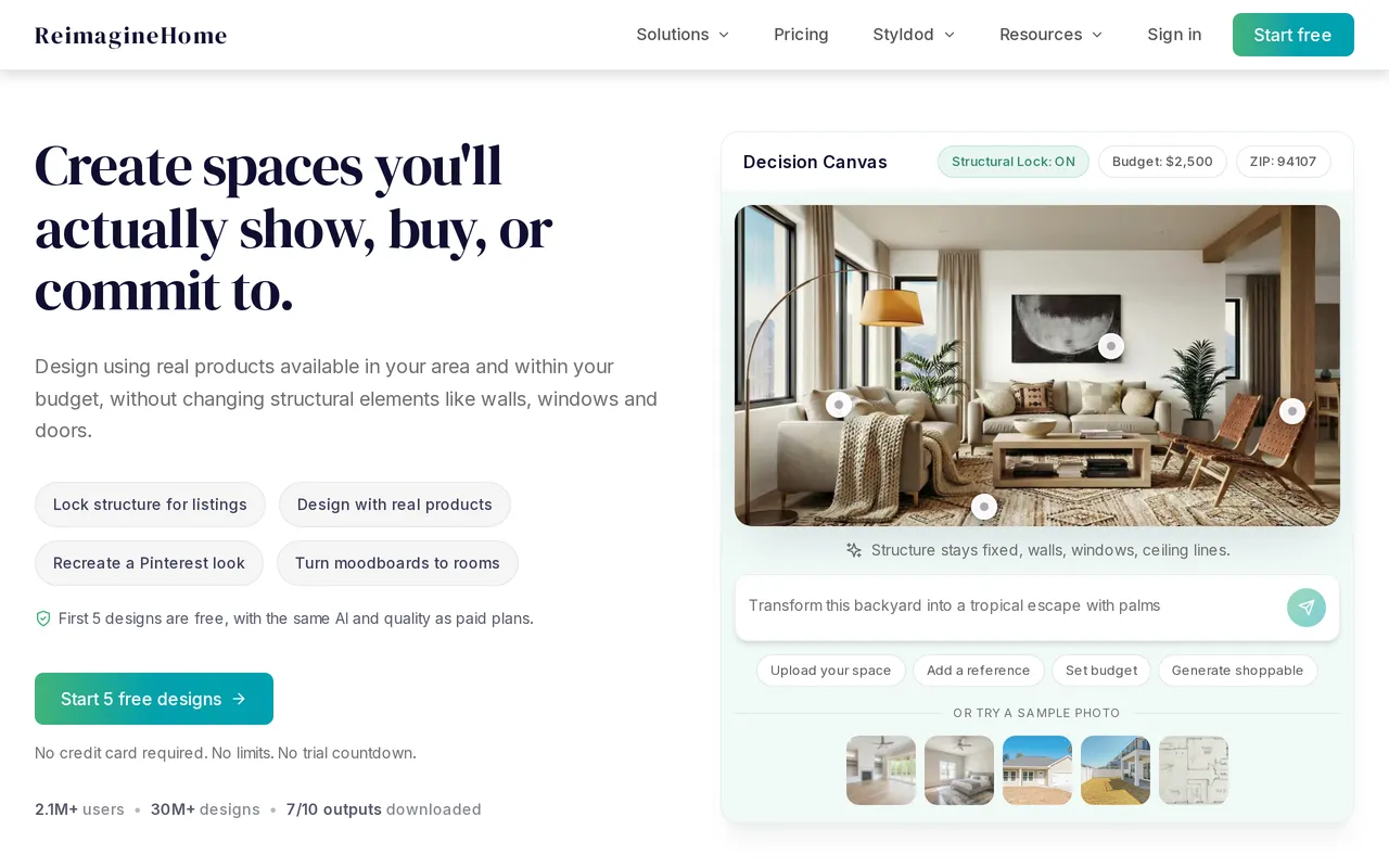 ReimagineHome home page screenshot