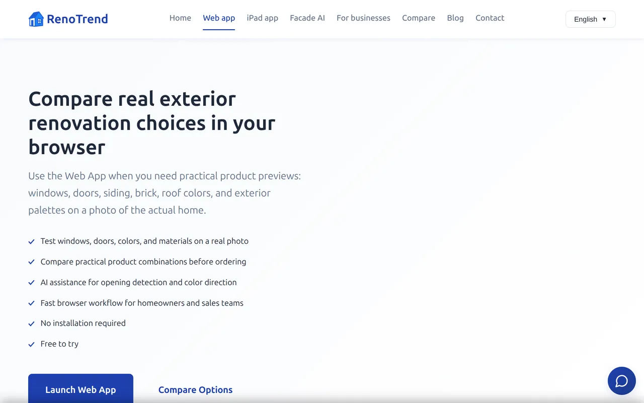 Renotrend Web App home page screenshot