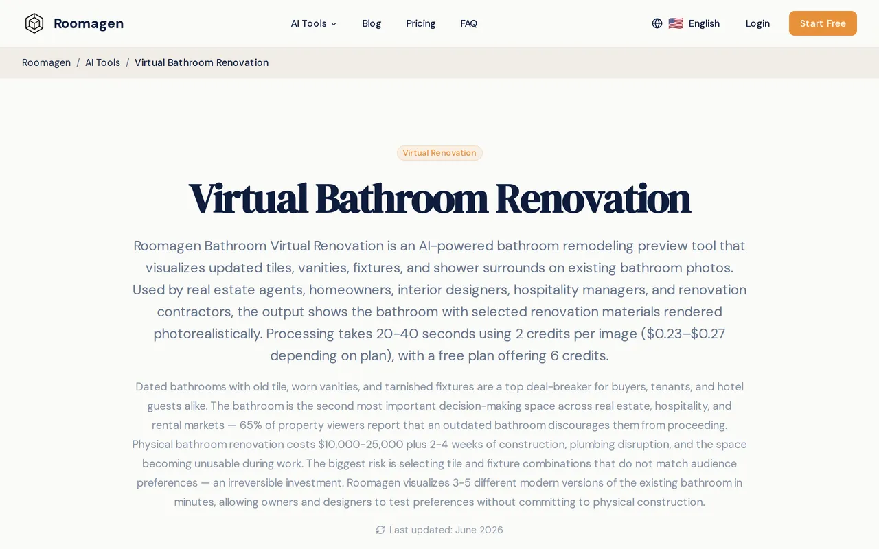 Roomagen Bathroom Renovation home page screenshot