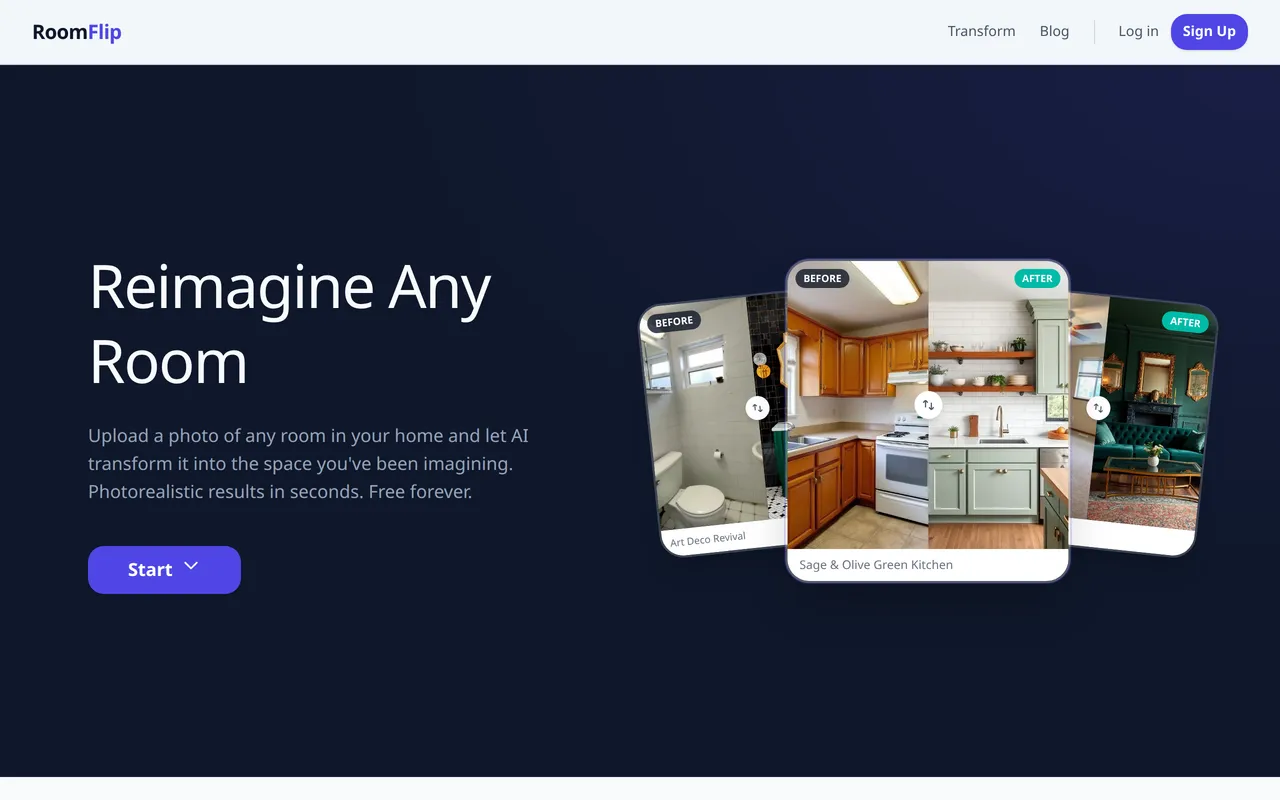 RoomFlip home page screenshot