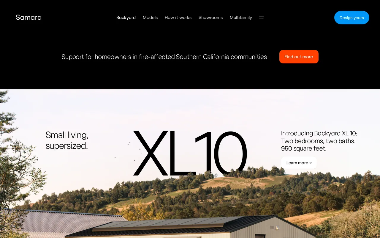 Samara Backyard home page screenshot