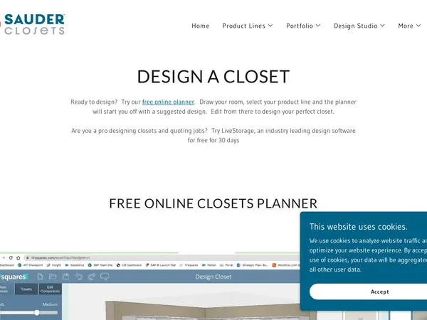 Sauder Closets Online Planner screenshot