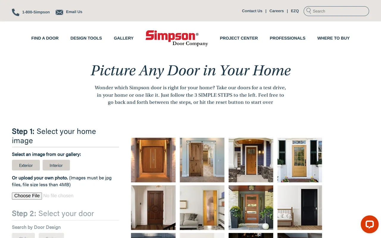 Simpson Doors Test Drive Your Door home page screenshot