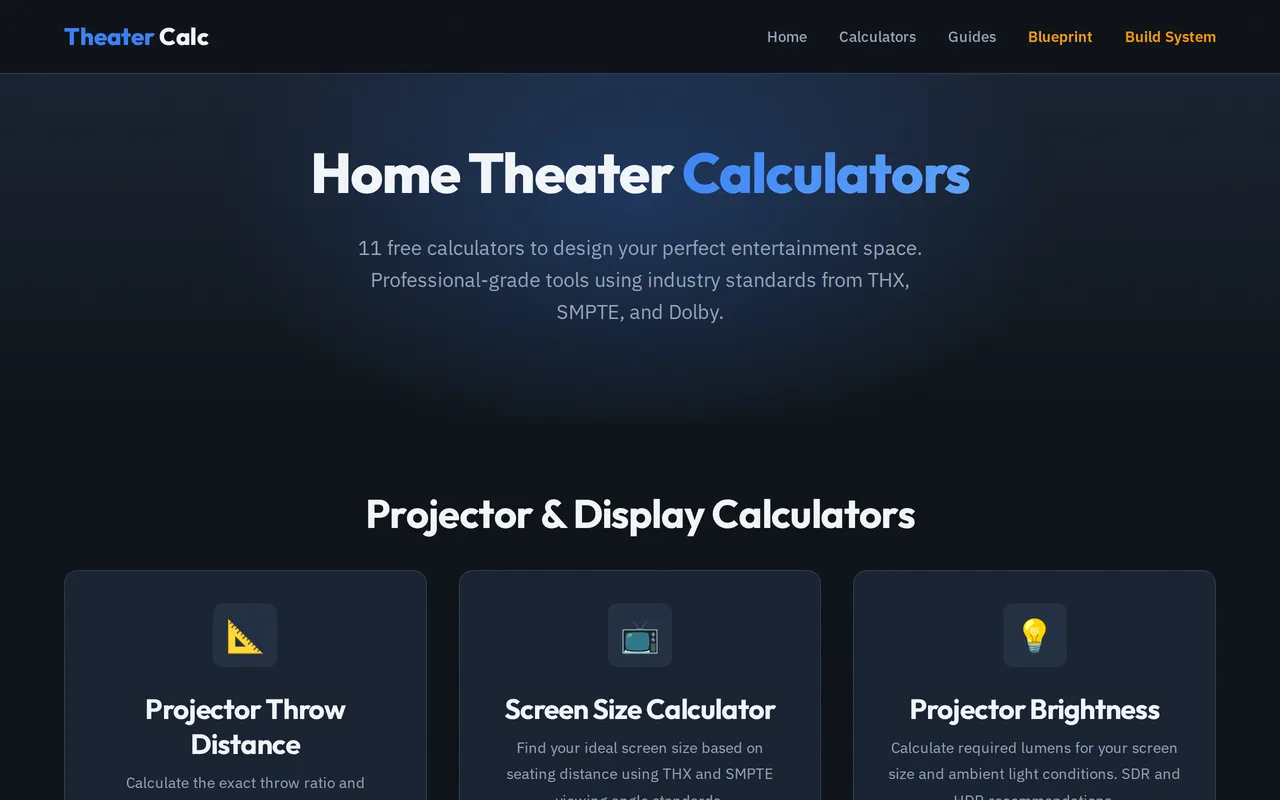 TheaterCalc home page screenshot